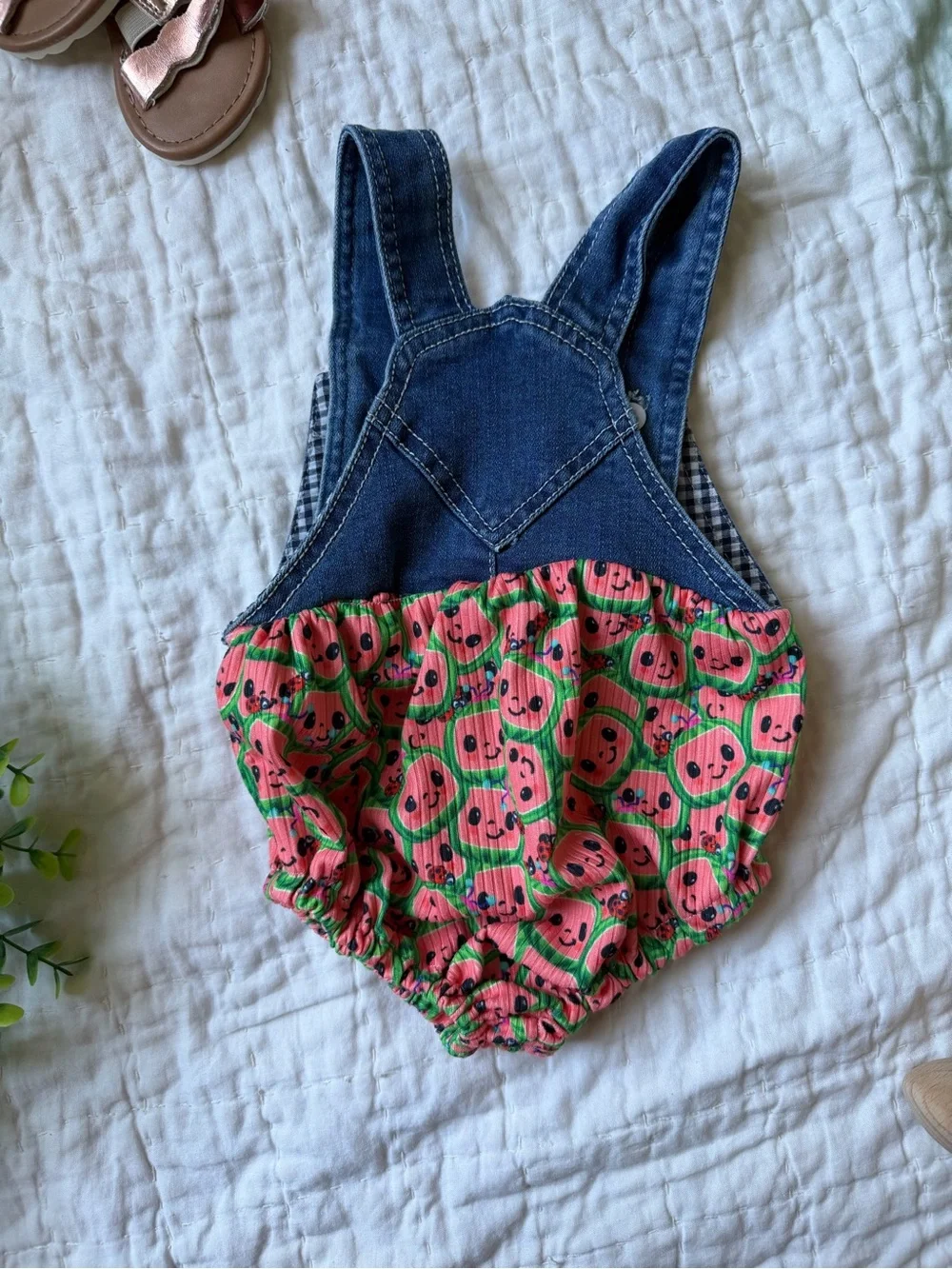 Denim Bib Cocomelon Print Baby One-Piece Romper